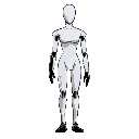a white mannequin with black edges