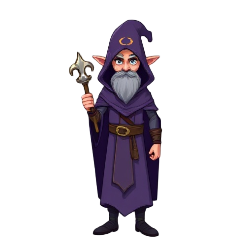 create a mage with a purple roube, emulating the game kings and ping