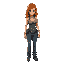 a realistic post-apocalyptic female survivor. wavy orange hair, jeans, and tank top.