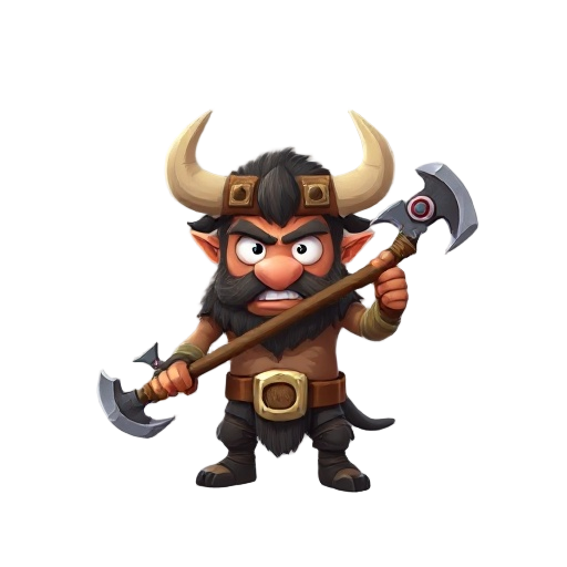 minotaur minion holding a two sided axe in the battle ready position