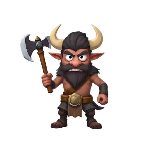 minotaur minion holding a two sided axe in the battle ready position
