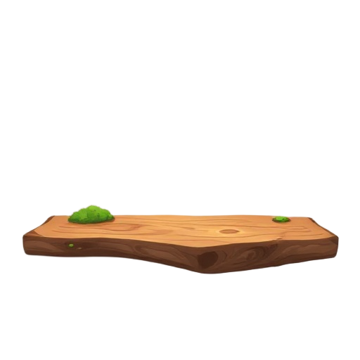 seamless horizontal game platform branch, side view, top bark texture with visible wood grain, flat walkable surface with dark edge line, moss accents, perfectly tileable x-axis pattern
