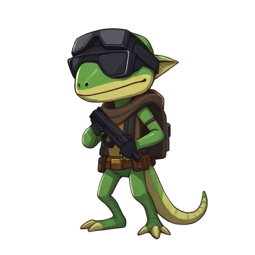 a humanoid chameleon wearing spy gear in the style of solid snake and sam fisher, all in a low-poly style reminiscent of playstation 1 and nintendo 64 games.