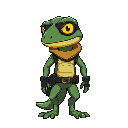 a humanoid chameleon wearing spy gear in the style of solid snake and sam fisher, all in a low-poly style reminiscent of playstation 1 and nintendo 64 games.