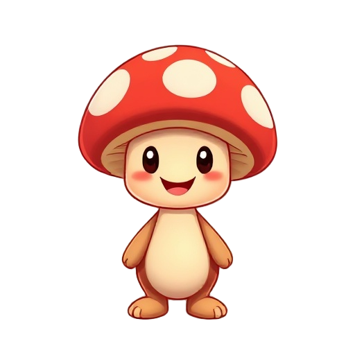 cute red mushroom pet with a smile 