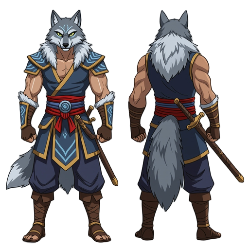 martial warrior with a wolf soul that follows behind him