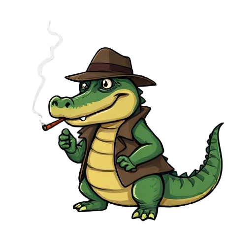 alligator dressed as a detective smoking a cigarette
