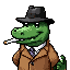 alligator dressed as a detective smoking a cigarette