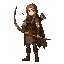 a medieval female archer character, wearing a leather tunic, cloak with a hood, and a quiver of arrows on her back. she has long braided hair, a determined look, and holds a wooden longbow. the style is detailed fantasy illustration, full-body, standing p