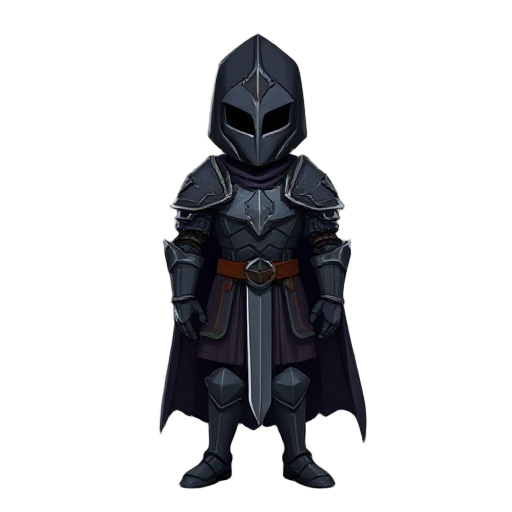 medieval knight in very dark armor, dark cape