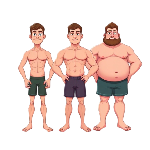 character with 3 states, skinny state, strong state and fat state