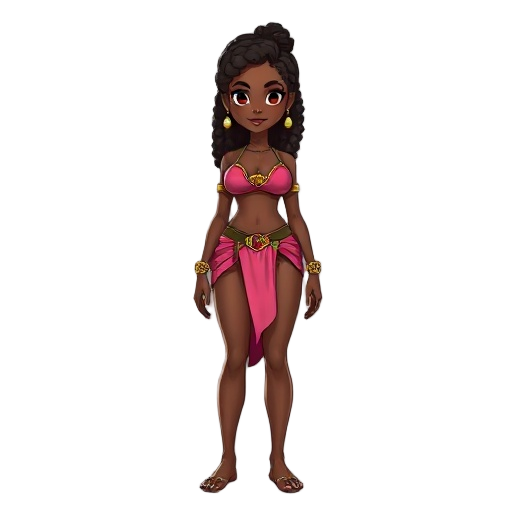 woman african in medieval, with pink clothes and bikini.