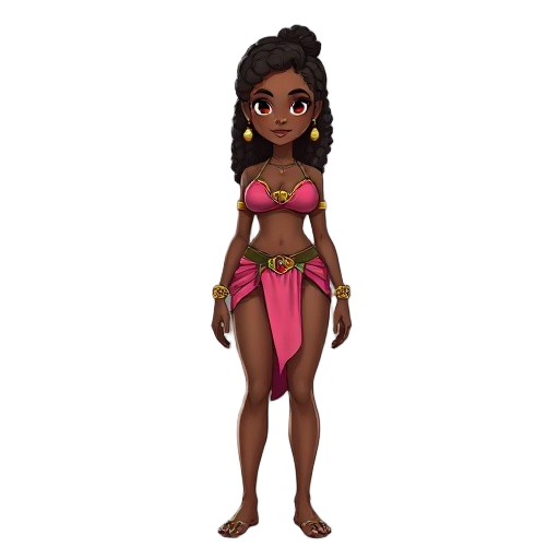 woman african in medieval, with pink clothes and bikini.