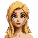 crie um asset 2d de uma mulher em estilo semi-realista. ela deve ser uma mulher jovem e atraente, com cabelos loiros, amarelo, cabelo amarelo. longos lisos, olhos verdes, e lábios com batom vermelho