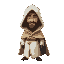 a man cloaked in a white robe with a gold cape and gold buttons, has a beard and short hair
