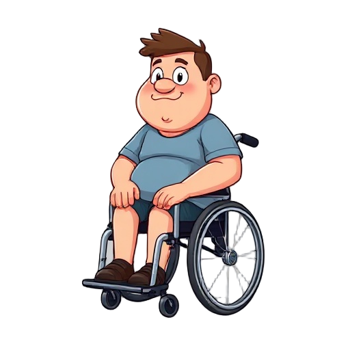 short fat guy sitting on wheel chair