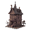victorian house with a cyber punk city in the background