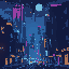 cyber punk city, at night, small bit style