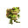 an exploring and curious frog  with a backpack on his back