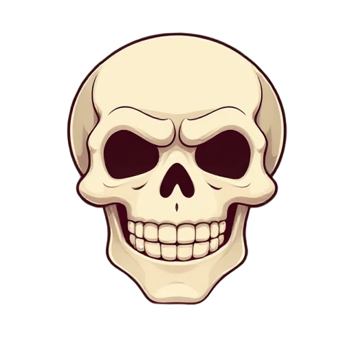 a human skull with smiling expression.