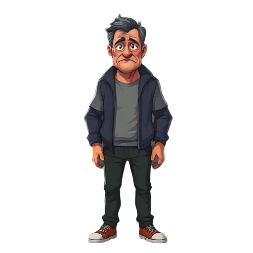 starved depressed middle aged man wearing unsaturated colors