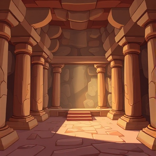 a background for a ancient temple interior, for a 2d plateformer .no perspective. no outline. 