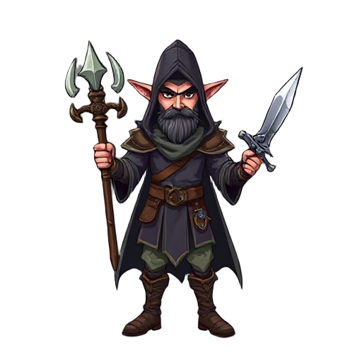 warlock warrior holding a staff and dagger