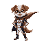 anthropomorphic shih tzu superhero with white and brown fur, glowing eyes, cape, and high-tech suit. standing heroically over a sunset city skyline, wind blowing through fur and cape.