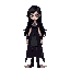 black hair women, neutral face, full body gothic vampire womensteampunk clothes , style low-res pixel art orange green, style dark horror game, old school game retro color style, transparent backgroun