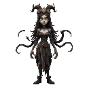 human sad steampunk spirit woman lovecraftian horror with tentacles full body front view