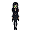black hair women, neutral face, full body gothic vampire womensteampunk clothes , style low-res pixel art orange green, style dark horror game, old school game retro color style