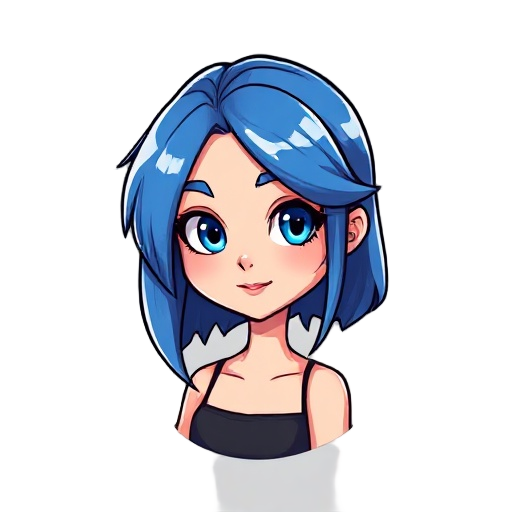personagem feminino de cabelo azul 