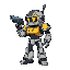 robot with a hose head with blue gun side view