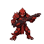 red humanoid figure,  futuristic, armored,  combat pose.  powerful,  aggressive stance,  arms outstretched,  holding  heavy weapon.  reddish-brown,  detailed armor,  darker accents.  organic,  reptilian features,  hooded head,  clawed hands.  intense,  th
