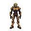 a stylized, digital illustration of a futuristic humanoid figure. the figure is positioned in the center of the image, standing in a dynamic pose. it has a complex, mechanical design, with articulated limbs and a body suit of various metallic tones, inclu