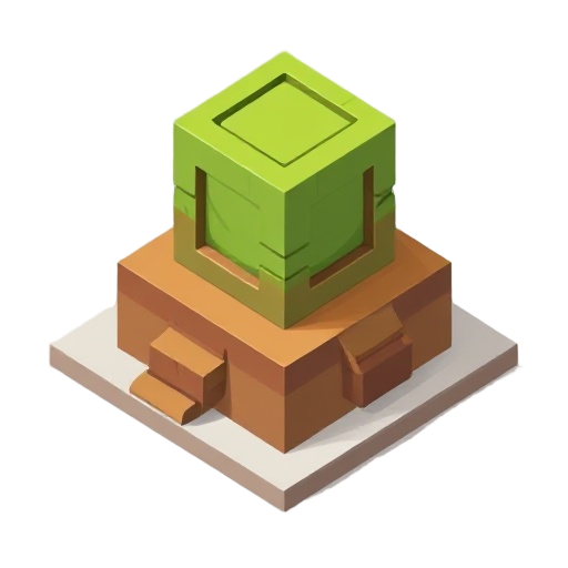 create a green isometric cube with a brown base
