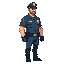 pixel art of a male police officer in a dark blue uniform and cap, with a short beard, standing in a neutral pose. he wears gloves, a visible badge, and a utility belt. clean white background.