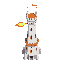a medieval tower that shoots fire, an asset from a tower defense game. top view. the tower is white, with orange details. tall, powerful and beautiful.