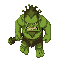 the image of a big, strong green troll with a club, walking forward. top down view. the image is seen from above. for a game whose view is top down