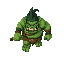 the image of a big, strong green troll with a club, walking forward. top down view. the image is seen from above. for a game whose view is top down