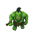 the image of a big, strong green troll with a club, walking forward. top down view. the image is seen from above. for a game whose view is top down