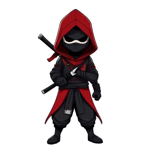 a shadow ninja with red hoodie has a katana on it