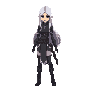 make me a cool woman with long silver hair assassin with mage type and make it pixelated in t pose