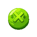 green foresty button with big x on top
