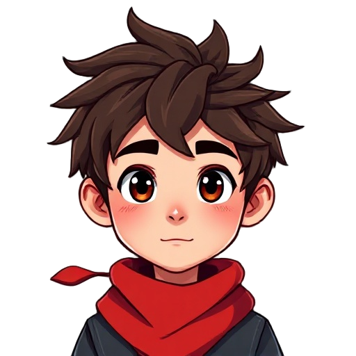 boy with a red scarf and messy hair