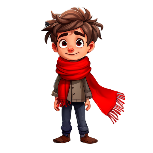 boy with a red scarf and messy hair