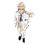 full body male character, anime jrpg style. suave blond-white haired man in mid-30s, piercing blue eyes, angular sharp features. wearing white tailored three-piece suit, dark grey tie, polished black dress shoes. long golden hair flowing behind, confident