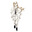 full body male character, anime jrpg style. suave blond-white haired man in mid-30s, piercing blue eyes, angular sharp features. wearing white tailored three-piece suit, dark grey tie, polished black dress shoes. long golden hair flowing behind, confident