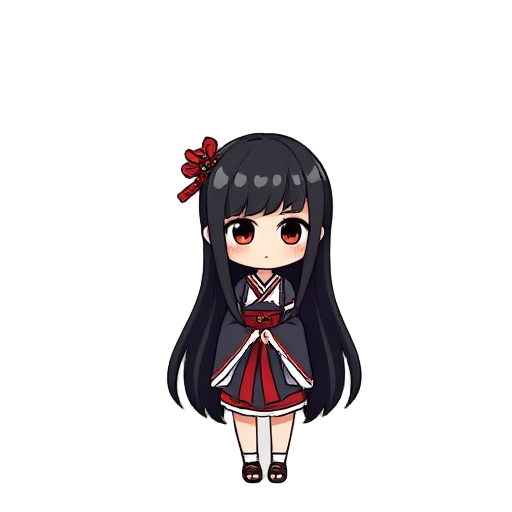 miko, shrine maiden, black hair, long hair, black long hair, hime cut hair