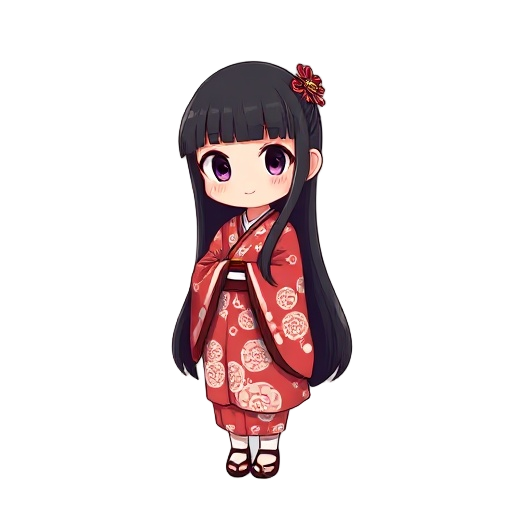 miko, shrine maiden, yukata, kimono, black hair, long hair, black long hair, hime cut hair